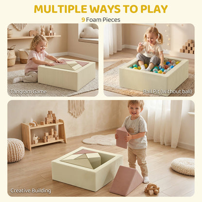 Toddlers Climbing Toys, 9-Piece Foam Climbing Blocks with Tangram Play, Washable Covers for Crawling or Ball Pit Play