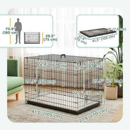 24" Dog Crate with 2 Doors, Folding Metal Dog Cage with Soft Cushion, Removable Tray, Handle for Extra Small Dogs, Black