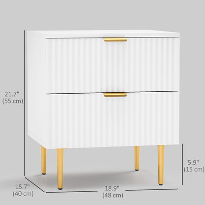 Bedside Table, Modern Nightstand with 2 Drawers, Side End Table with Metal Legs for Living Room, Bedroom, White