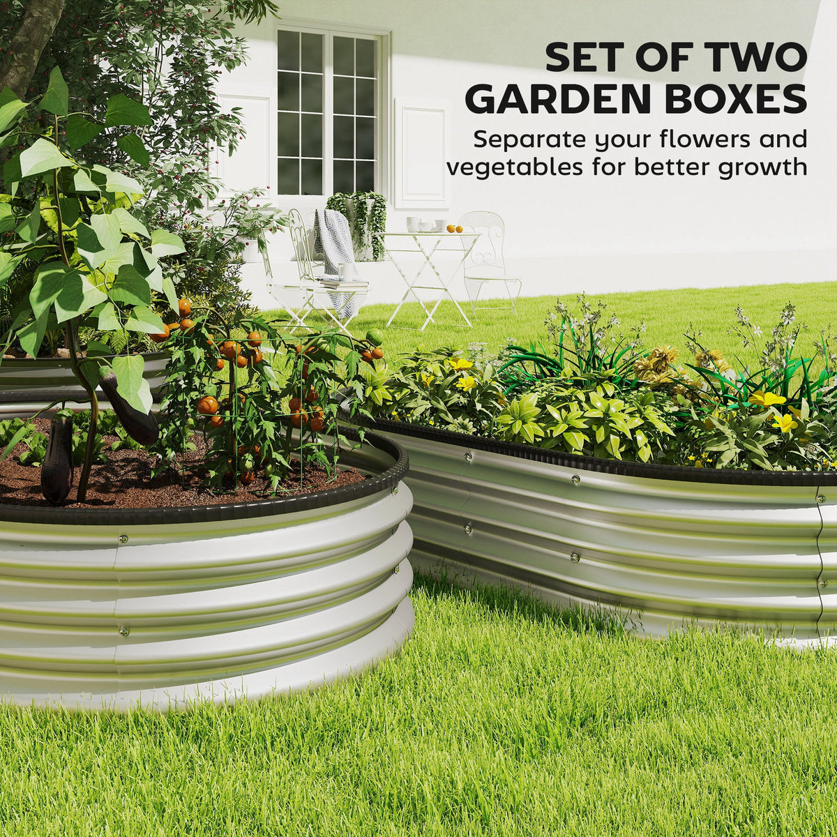 2Pcs Galvanized Raised Garden Bed, 4 x 3 x 1 ft Modular Metal Garden Beds with Rubber Strip Edging, Silver