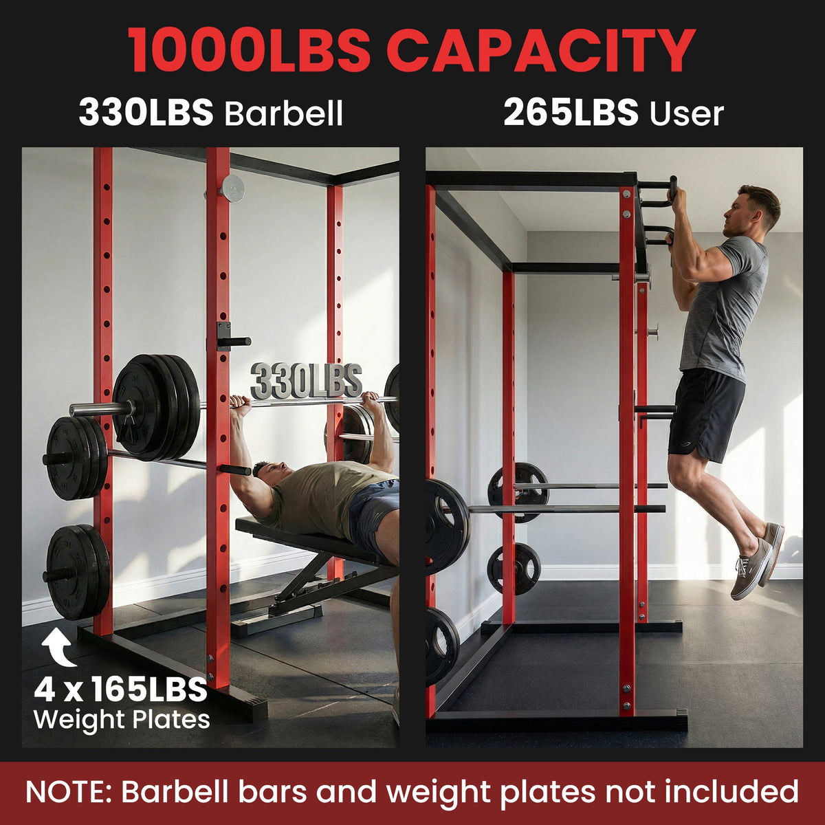 Power Cage, 1000 lbs Capacity Power Rack with Adjustable Height, Squat Rack for Home Gym Strength Training