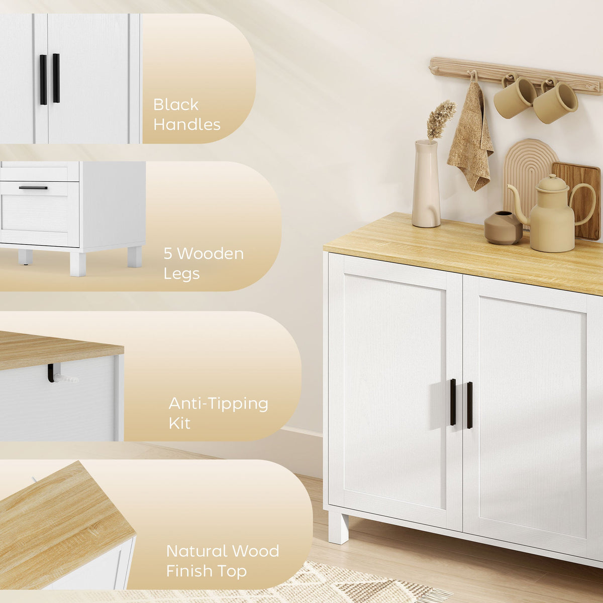 Buffet Cabinet with Soft-Close Doors, Modern Sideboard with 3 Drawers for Living Room, Kitchen, Dining Room, Black