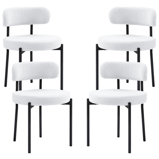 4 Pieces Kitchen Chairs, Modern Dining Chairs w/ Berber Fleece Upholstery and Steel Legs for Living Room, Cream White