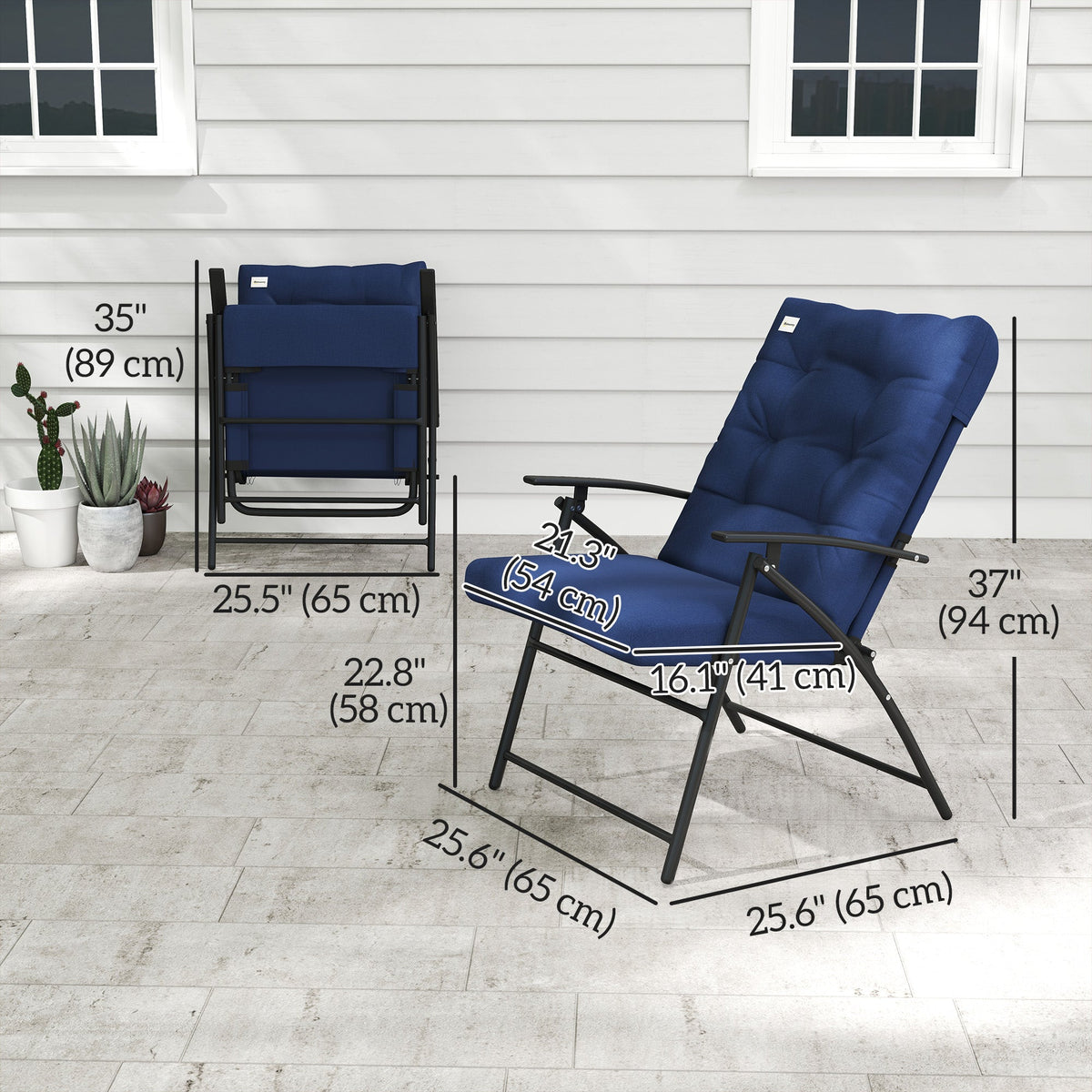 Set of 2 Outdoor Folding Chairs with Adjustable Backrest, Padded Camping Chairs for Outdoor Events, Grey