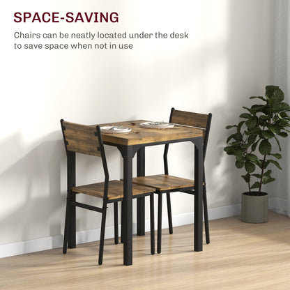 Dining Table Set for 2, 3 Piece Kitchen Table and Chairs with Metal Legs for Small Spaces, Natural Wood