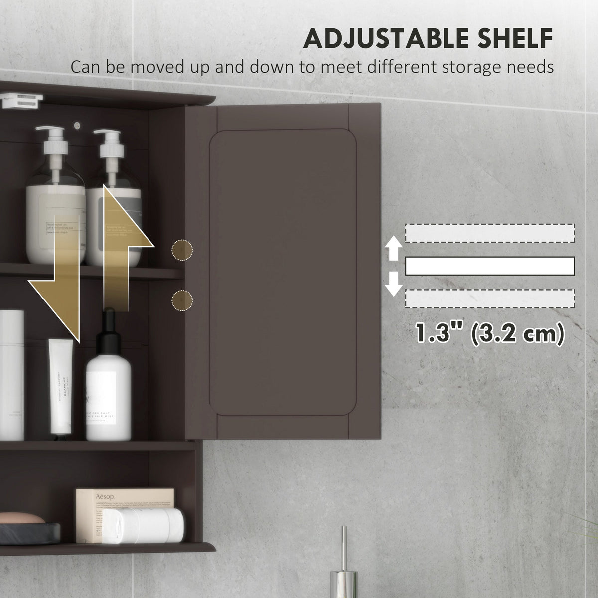 Medicine Cabinet, Wall-Mounted Bathroom Mirror Cabinet with Double Doors, Open Shelf, and Adjustable Shelf, Modern Bathroom Wall Cabinet, White