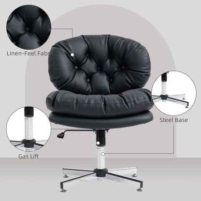 Computer Desk Chair, Armless Office Chair with Wide Padded Seat and Adjustable Height, Cream White