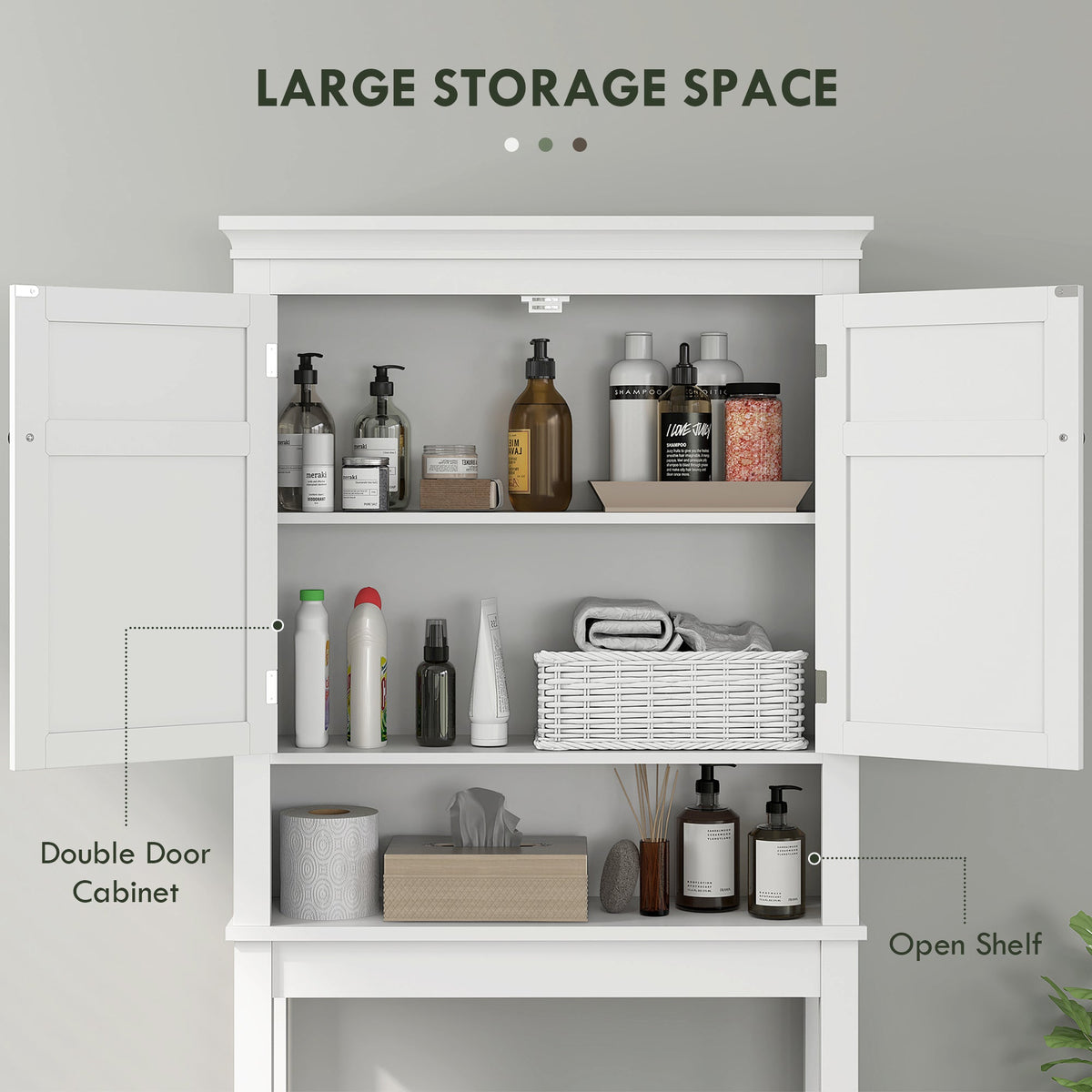 3-Tier Over Toilet Storage Unit Washing Machine Cabinet Dryer Cabinet with Adjustable Shelf for Bathroom, Laundry