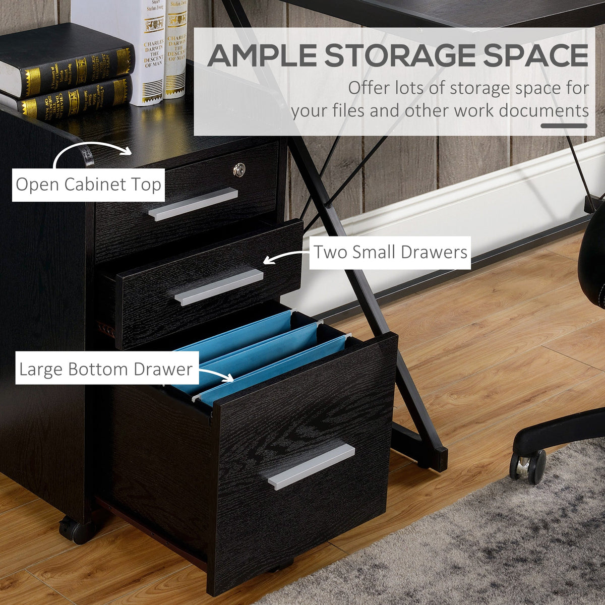 3 Drawer File Cabinet with Lock and Edged Top, Lockable Filing Cabinet on Wheels for Letter and A4 Size, White