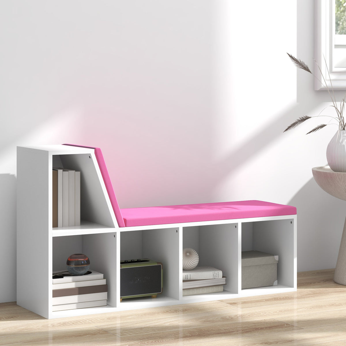 Multi-Purpose Bookshelf with 5 Cubes, 5-Cubby Bookcase with Cushioned Reading Nook and Storage Shelves, Blue