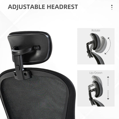 Office Chair, Mesh Computer Desk Chair with Adjustable Headrest, 4D Lumbar Support, Flip-up Arm, Grey