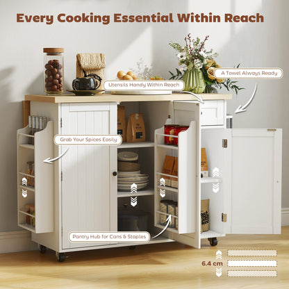 Kitchen Island Cart, Rolling Kitchen Island Table with Drop Leaf, Drawer, Spice and Towel Rack, Black