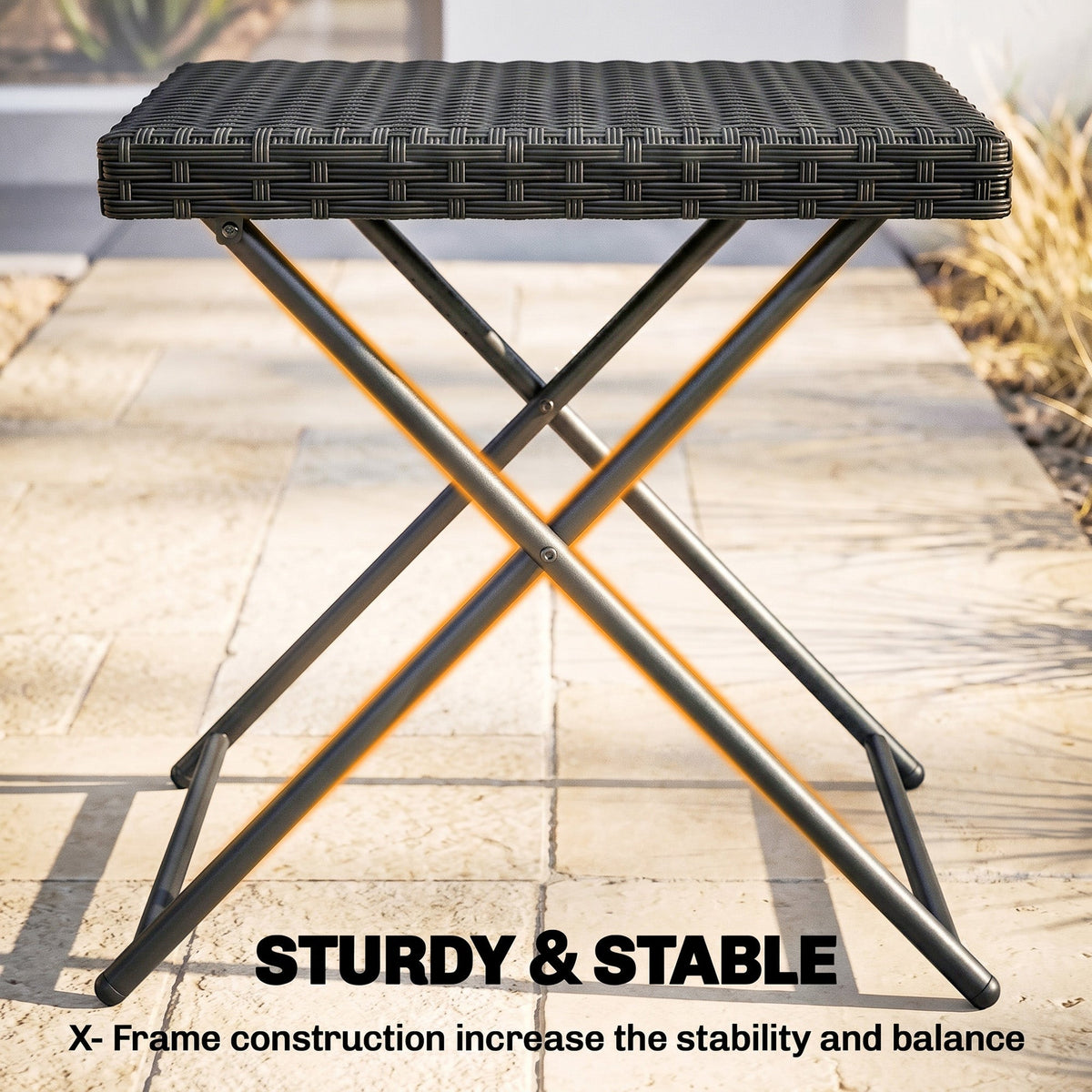 Rattan Coffee Table Folding Patio Outdoor Side Table Wicker for Balcony, Porch, Poolside, 15.75"x15.75"x15.75", Grey