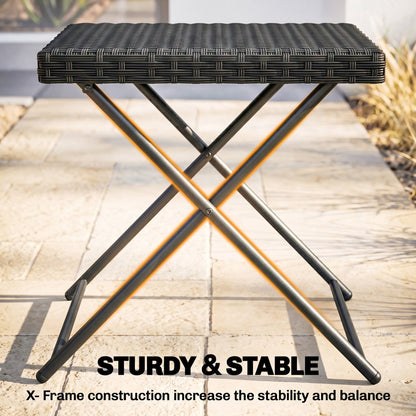 Rattan Coffee Table Folding Patio Outdoor Side Table Wicker for Balcony, Porch, Poolside, 15.75"x15.75"x15.75", Grey