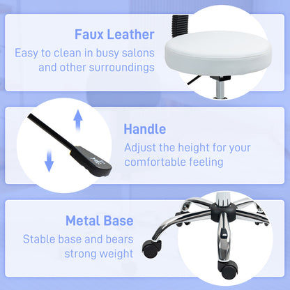 Adjustable Rolling Stool with Removable Backrest, Faux Leather Swivel Stool Chair for Salon Spa, Bar, Massage, Black