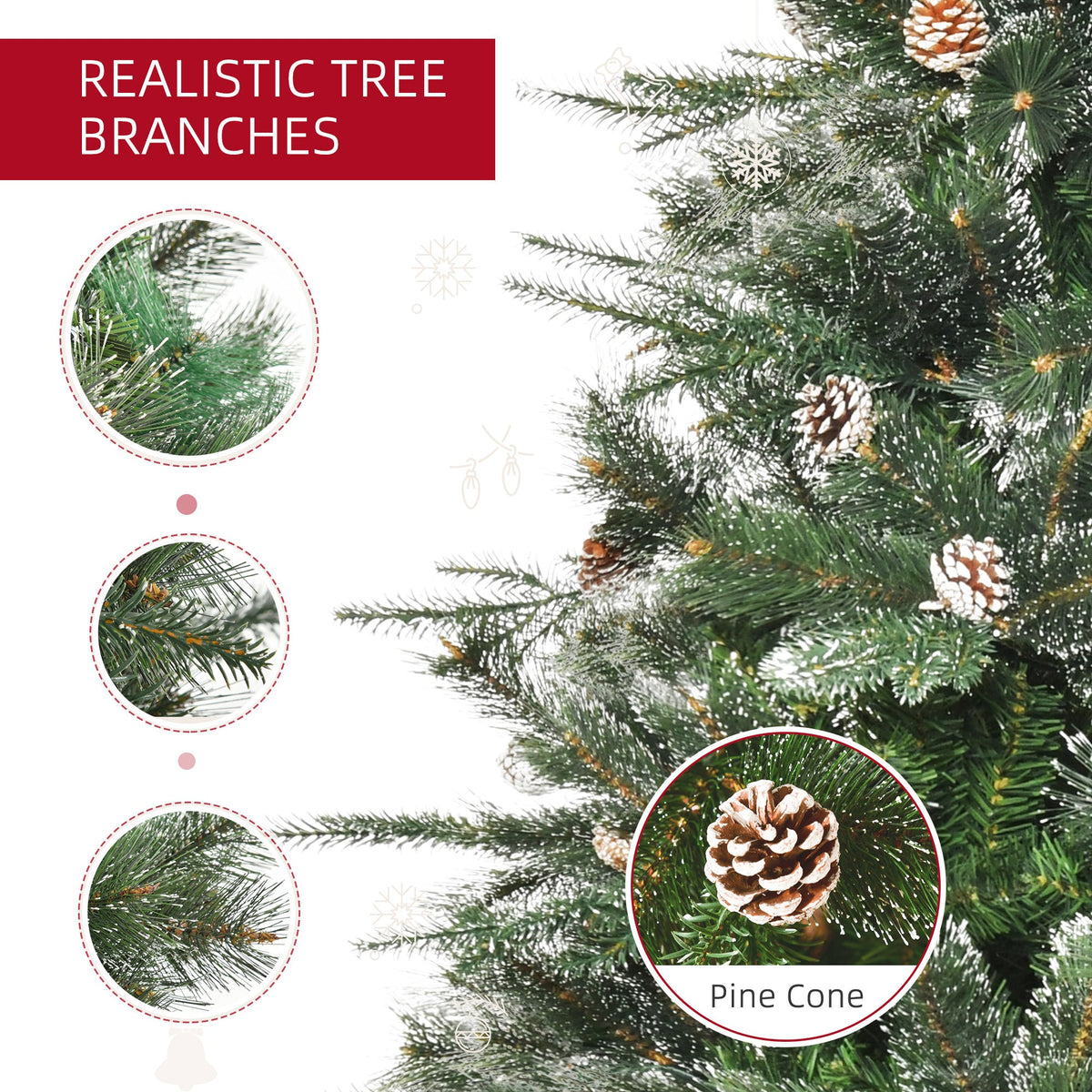 6FT Artificial Christmas Snow Pine Tree Holiday Home Xmas Decoration with Automatic Open, Pinecone, Green