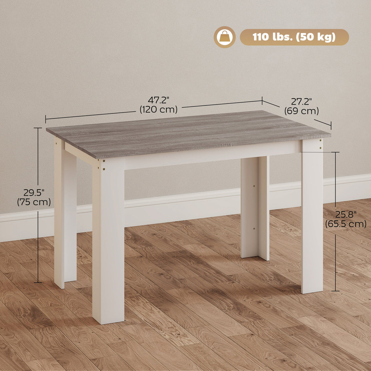 47" Kitchen Table for 4-6 People, Dining Table with Wood Effect for Dining Room, Black