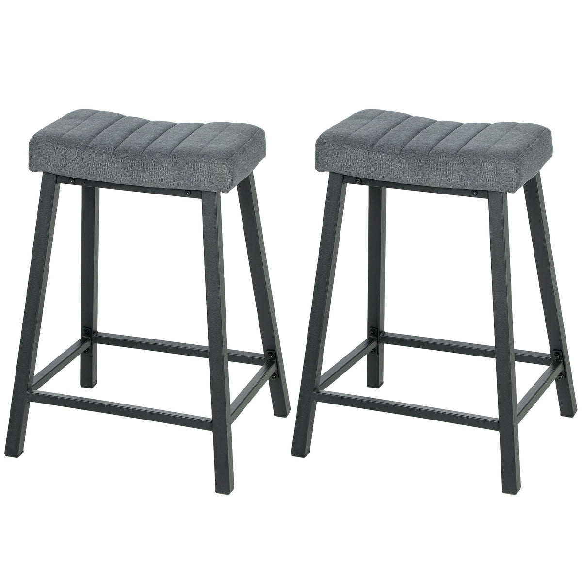 Set of 2 Bar Stools, Velvet Upholstered Counter Stools with Curved Seat and Footrest for Kitchen Island, Grey