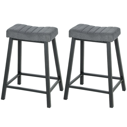 Set of 2 Bar Stools, Velvet Upholstered Counter Stools with Curved Seat and Footrest for Kitchen Island, Grey