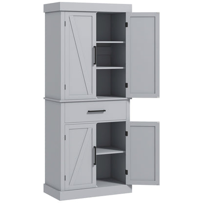 72" Kitchen Storage Cabinet, Farmhouse Kitchen Pantry Cabinet with 4 Barn Doors, Drawer, Adjustable Shelves, Black