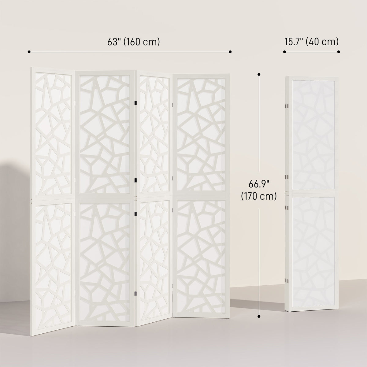 4 Panel Room Divider, 5.6 FT Lightweight Folding Privacy Screen with Geometric Pattern for Living Room, Bedroom, Black
