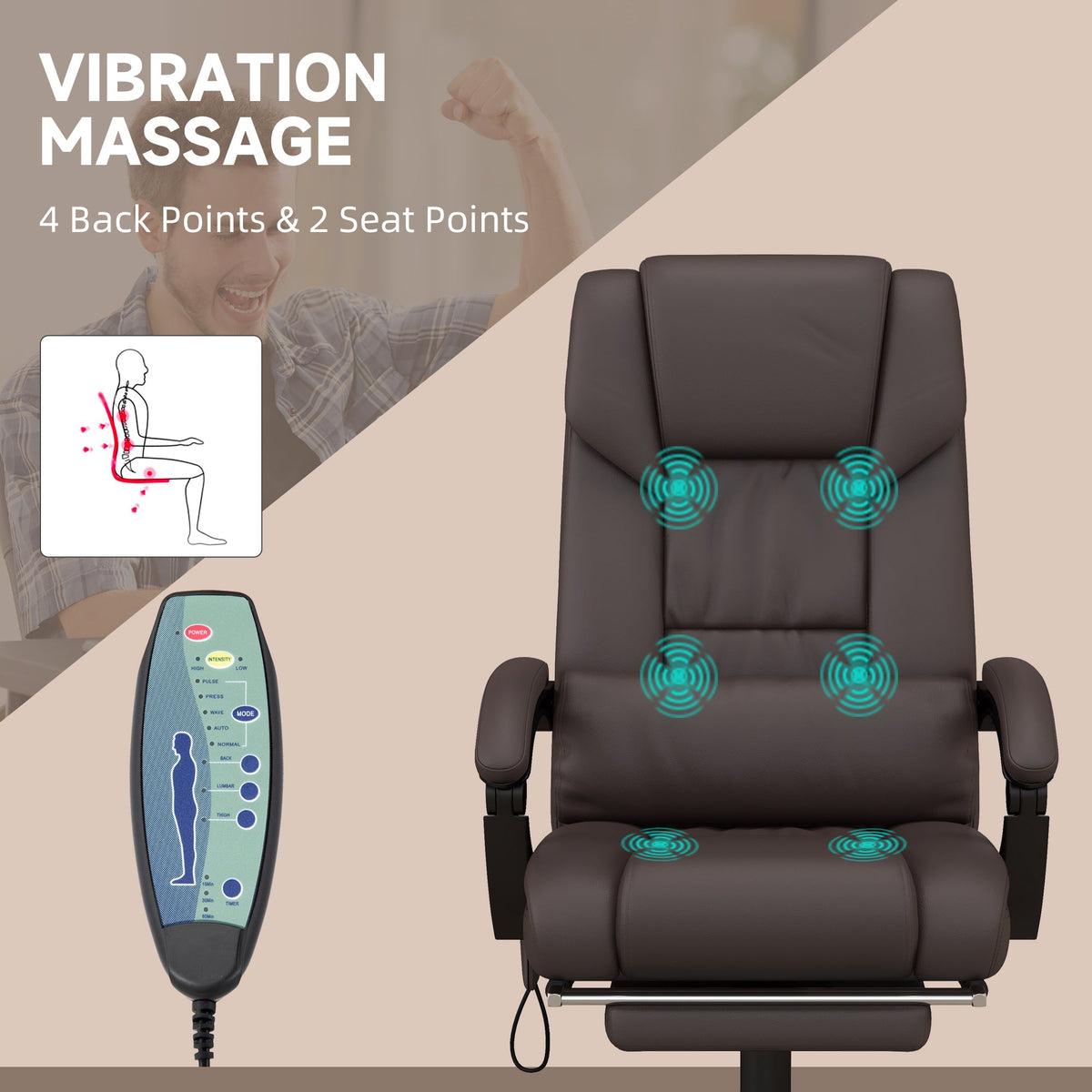 6-Point Vibration Massage Chair, Height Adjustable Reclining Computer Chair with Retractable Footrest, Black