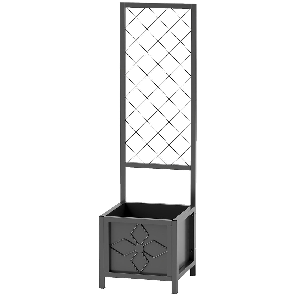 Galvanized Raised Garden Bed with Trellis, Metal Planter Box with Drainage Holes for Climbing Plants, Vegetable, Vines