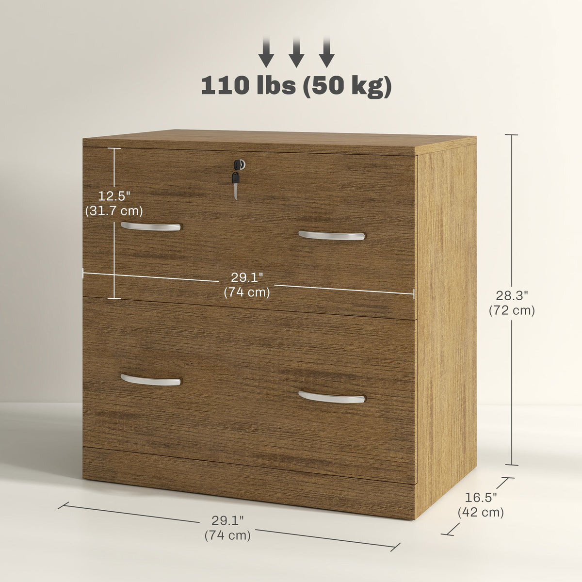 2 Drawer File Cabinet with Lock, Office Filing Cabinet, Hanging Bar for Letter Size, Home Office, Grey