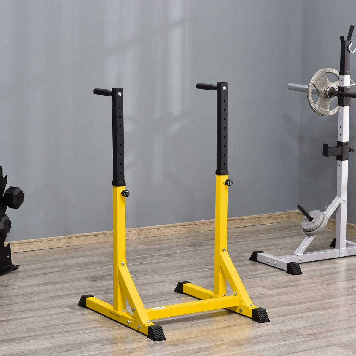 Dip Station, Body Press Parallel Bar with 10 Adjustable Height, Home Gym Workout Trainer Dip Bar, Yellow