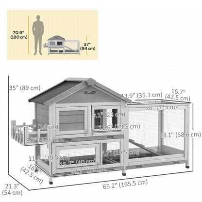 65" Wooden Rabbit Hutch, Pet Playpen with Openable Roof, Storage Box, for Rabbits and Small Animals, Dark Grey