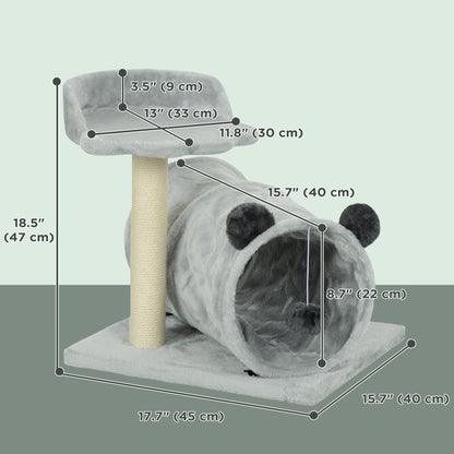 18.5" Small Cat Tree, Compact Cat Tower with Tunnel, Scratching Post, Plush Bed, Dangling Ball, for Indoor Use, Grey