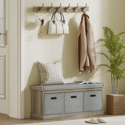 Shoe Storage Bench with Seat, Entryway Bench Seat with Cushion, 3 Fabric Drawers for Hallway, Dark Grey