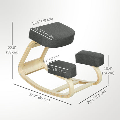 Ergonomic Kneeling Chair, Wood Kneel Stool with Thick Pads, Desk Knee Chair, Improve Posture, Black