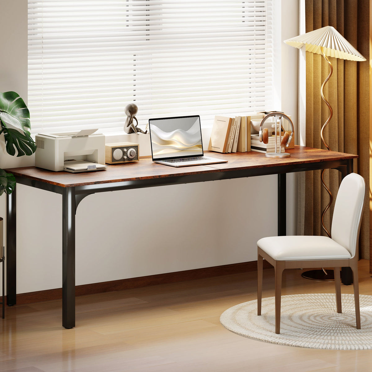 71" Computer Desk, Desktop Desk with Metal Legs, Distressed Black
