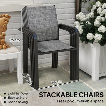 Stackable Patio Chairs Set of 4, Outdoor Dining Chairs with 20" Deep Seat, All Weather Breathable Mesh, Armrests, Black