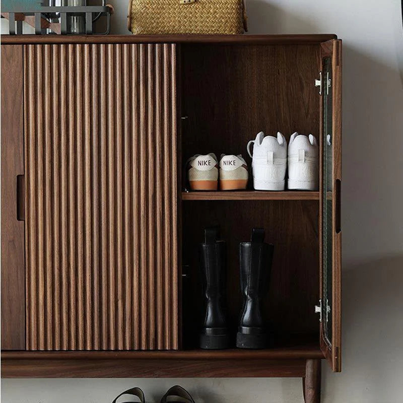 SC03 Ash Wood Shoe Cabinet, Walnut Finish