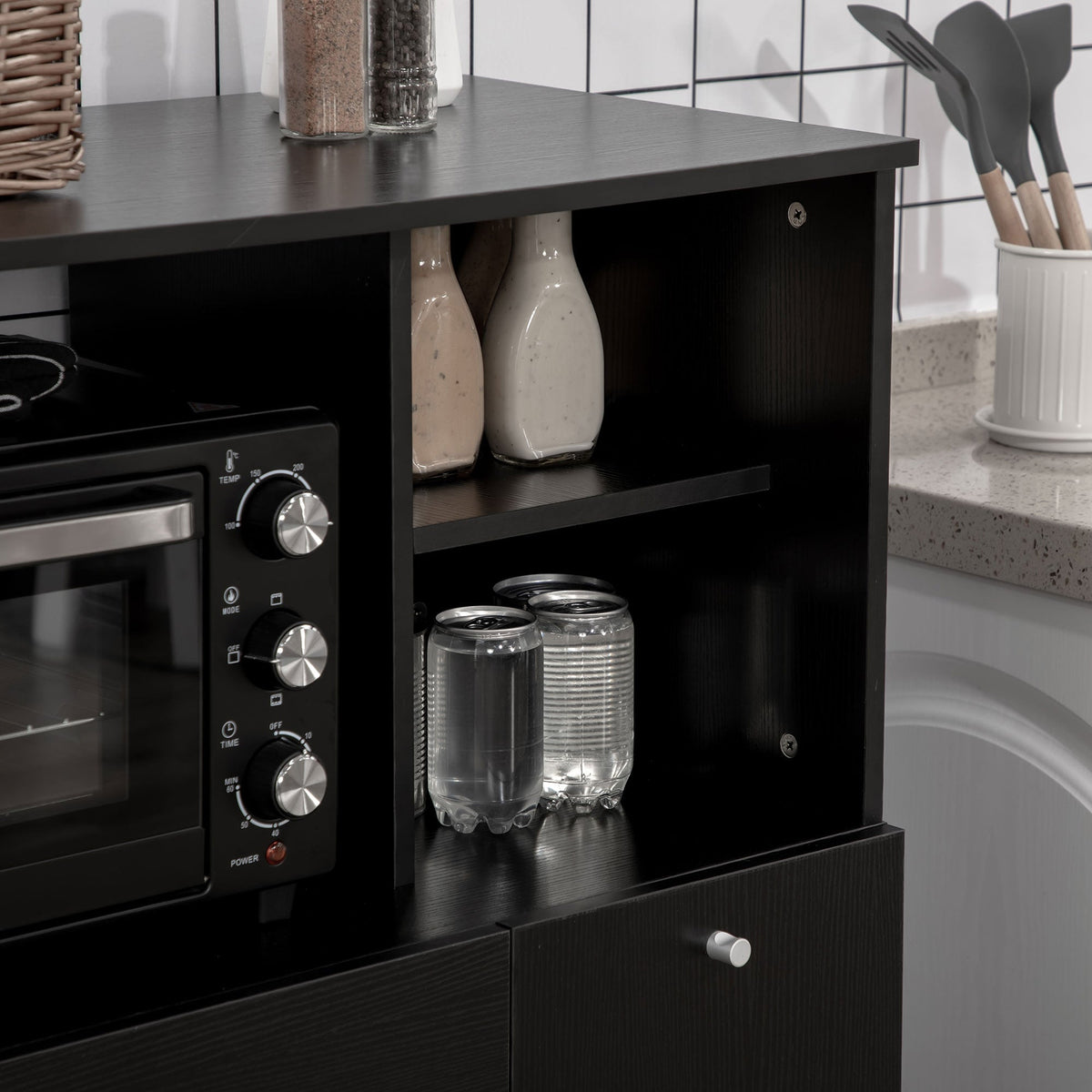 Compact Kitchen Pantry Cabinet Server Hutch Storage Buffet with Microwave Oven Stand Drawer and Shelves, White