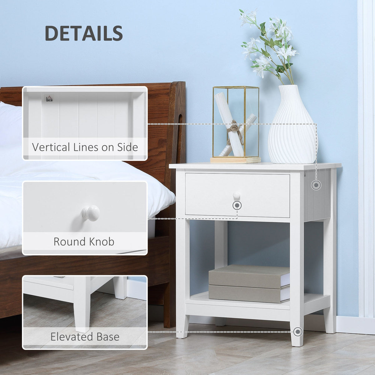 Modern Style Nightstand, Small End Table with Drawer and Storage Shelf for Bedroom, Living Room, Black