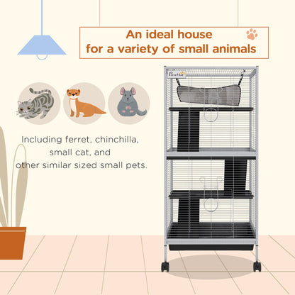 4-Tier Rolling Small Animal Cage, Deluxe Ferret Cage for Mink Chinchilla Kitten Rabbit