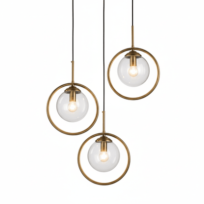 Set of Three Celestial Orb Brass Pendant Lamps