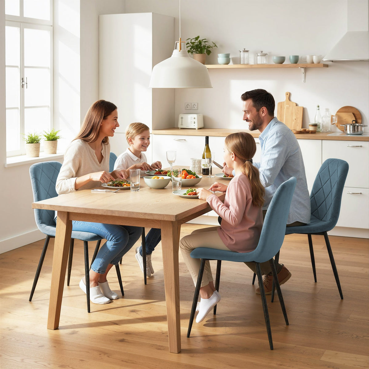 Dining Chairs Set of 4, Upholstered Dining Room Chairs with Steel Legs, Modern Kitchen Chair for Dining Room, Black