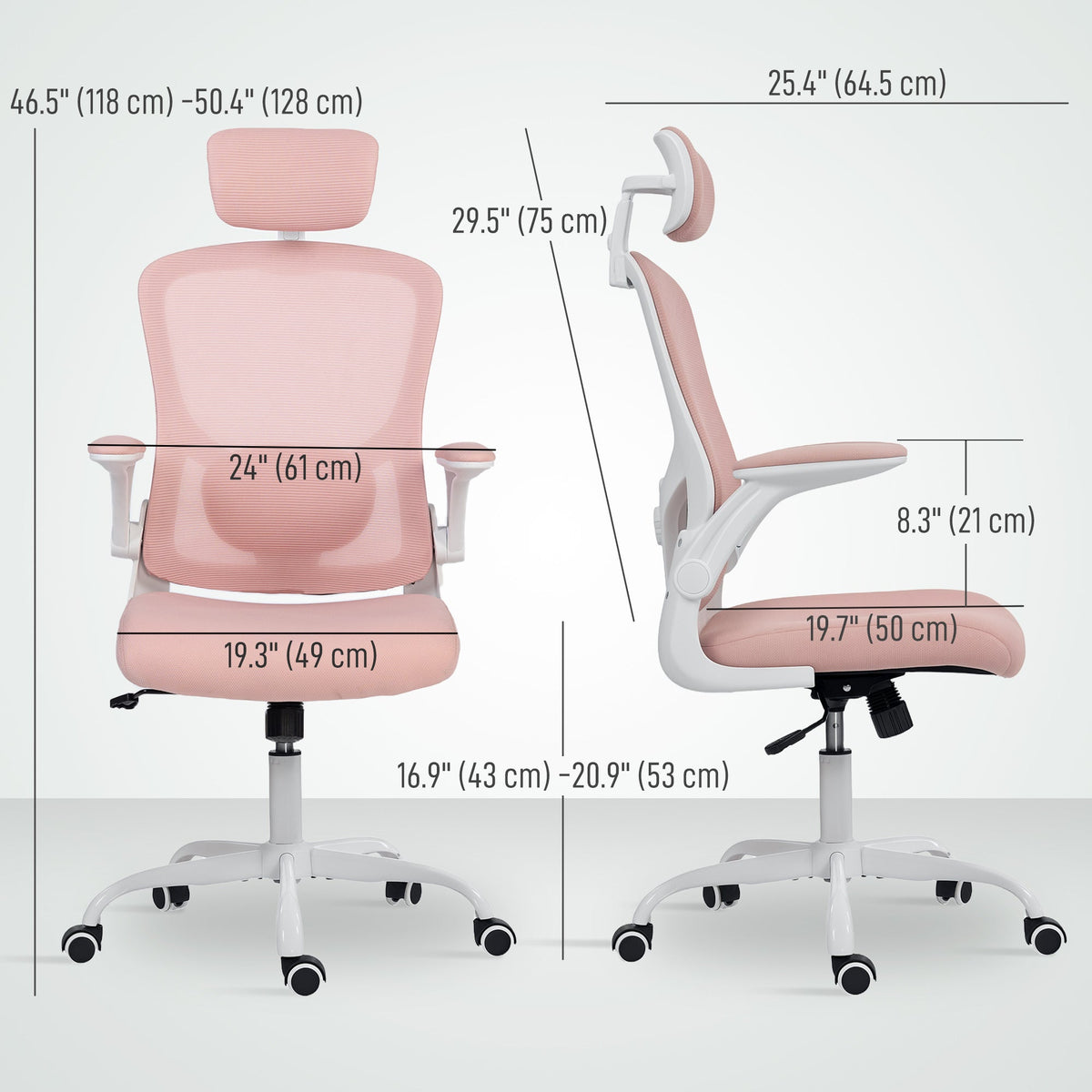 Ergonomic Office Chair, Mesh Desk Chair with Adjustable Headrest, Lumbar Support and Height, Flip-Up Armrests, Black