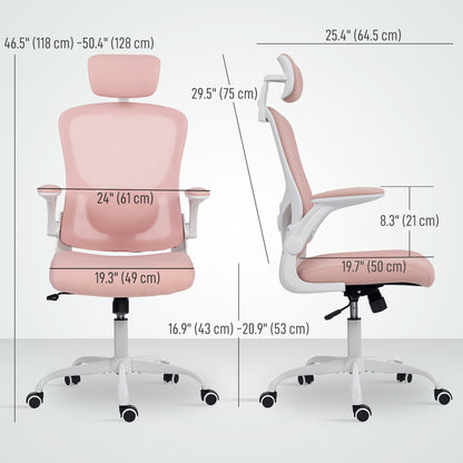 Ergonomic Office Chair, Mesh Desk Chair with Adjustable Headrest, Lumbar Support and Height, Flip-Up Armrests, Black