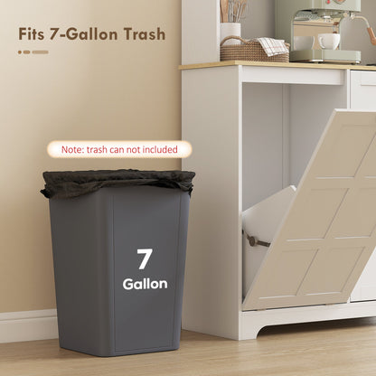 Kitchen Pantry Cabinet with Charging Station, 7 Gallon Trash Can Cabinet, Adjustable Shelves and Acrylic Doors, Black