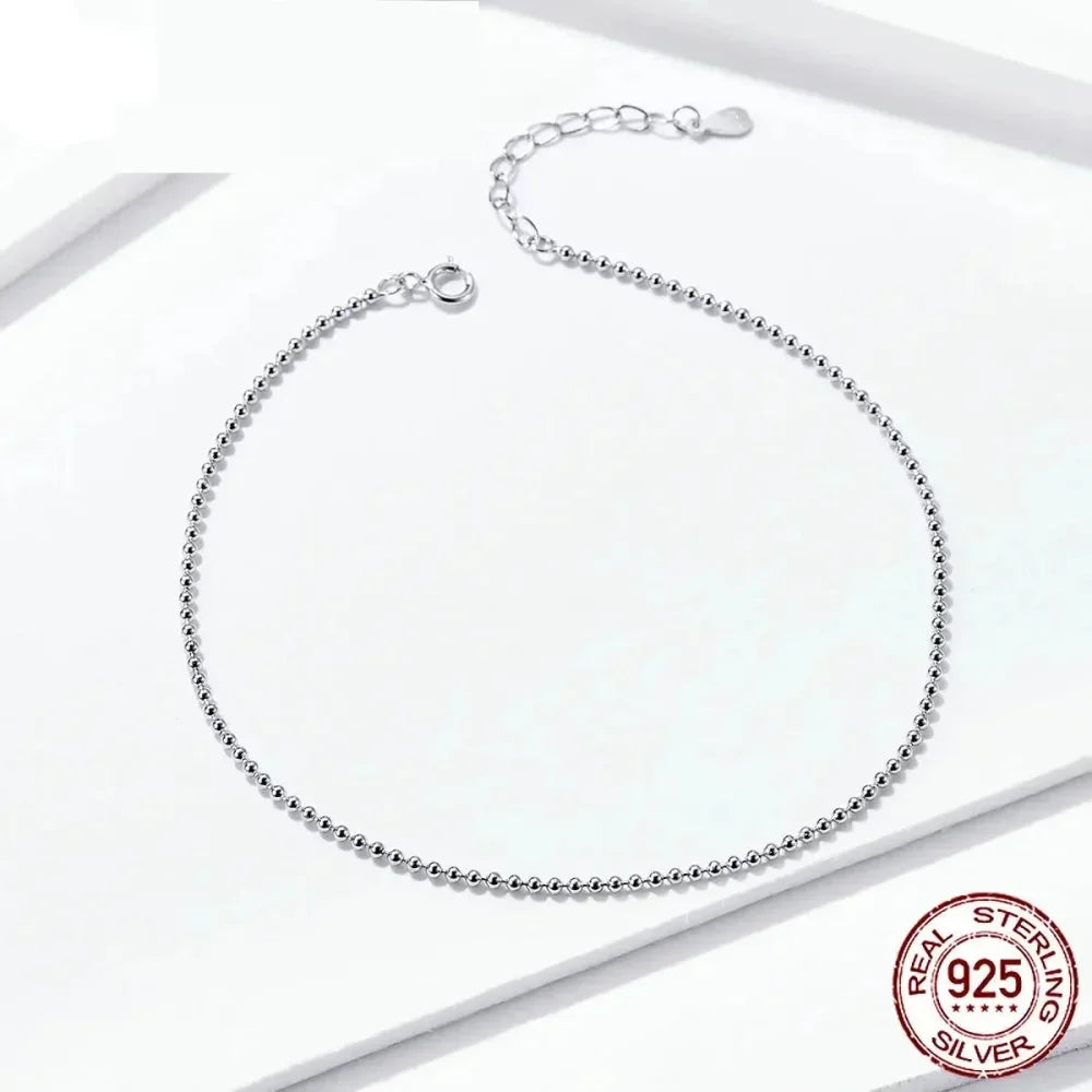 Simple Essential Bead Link Anklets - 925 Sterling Silver Bracelet For Foot Jewelry