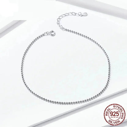 Simple Essential Bead Link Anklets - 925 Sterling Silver Bracelet For Foot Jewelry