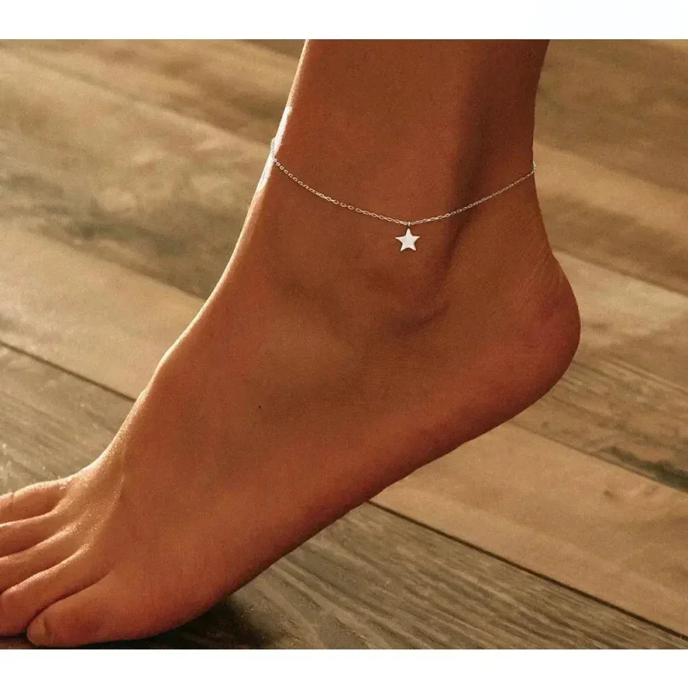 Simple Star Silver Anklet | 925 Sterling Silver Bracelet For Women | Fashion Foot Jewelry Sct009