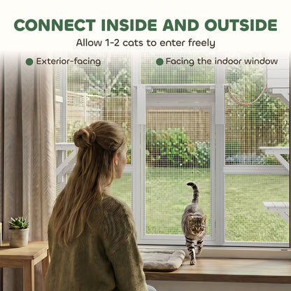 Large Outdoor Catio with Weatherproof Roof, Bridge, Resting Box, Platforms, Grey