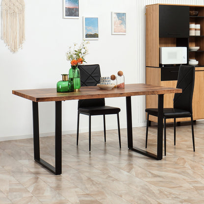 Ashton 63" Dining Table with Wave-edged Tabletop and Steel Legs-Rustic Brown