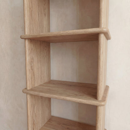 Narrow bookshelf in white oak